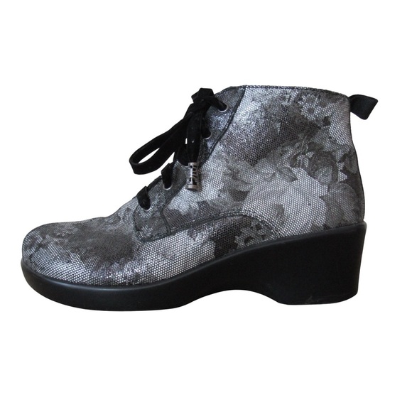 Alegria Eliza Elegance Ankle Boots 40 Black Floral Leather Velvet Laces Witchy - Picture 4 of 10